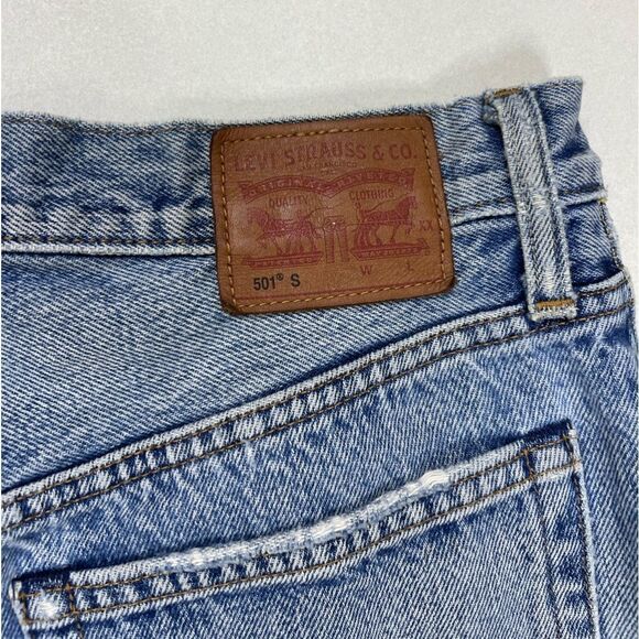 Levi's 501 Skinny Selvedge Cut Off Denim Jean Shorts Women Size 27 Light Blue - Picture 5 of 11